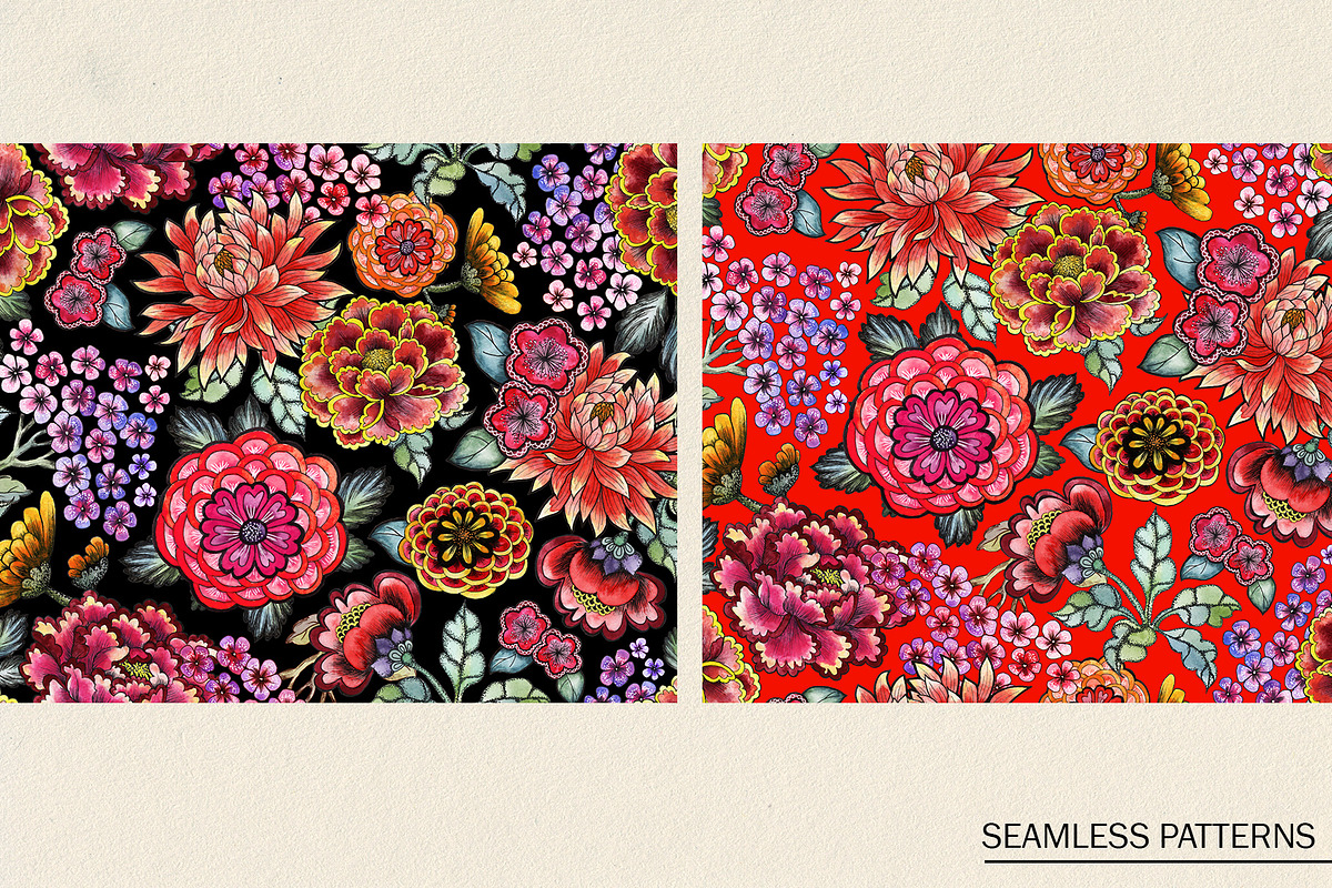 Flowers and koi, a Pattern Graphic by emeraldthue