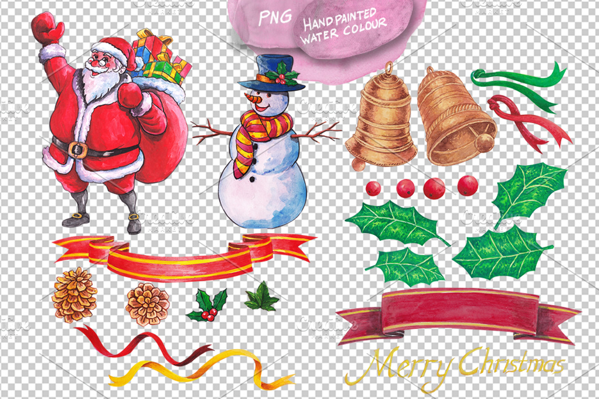 christmas watercolour elements, an Illustration by TwonTwo Studio (Photo 3 of 3)