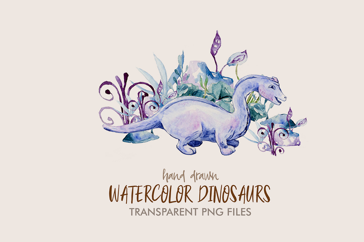 Hand drawn Watercolor Dinosaurs, a Pattern Graphic by Natsuhisui (Photo 1 of 6)