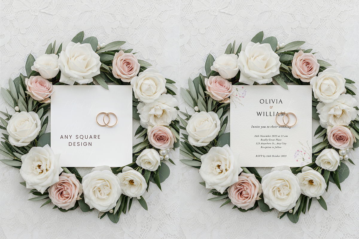 Square Card Mockup Lace Wedding, a Product Mockup by TatiMockup (Photo 2 of 3)
