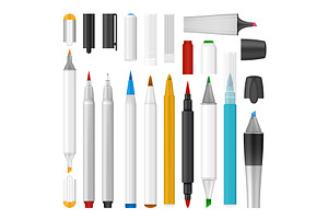 Felt-tip Pen Marker Mockup Set