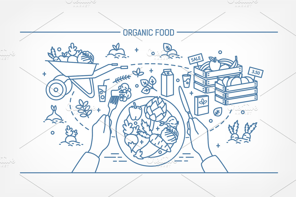 Organic food banner, pattern, a Food Illustration by Good Studio (Photo 3 of 10)