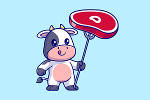 Cute Cow Poke Meat Steak With Fork, an Animal Illustration by Catalyst Labs
