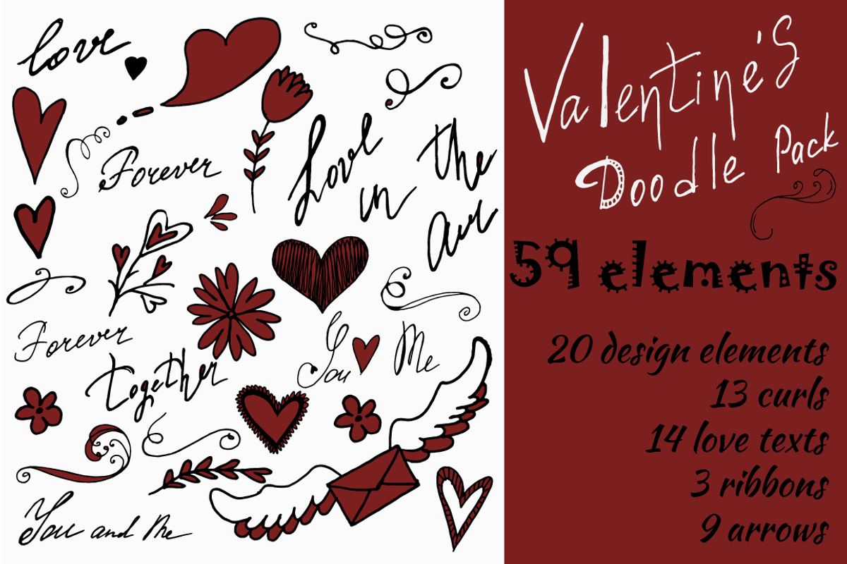 Valentine's doodle set, an Object Graphic by SaharaArt (Photo 1 of 2)
