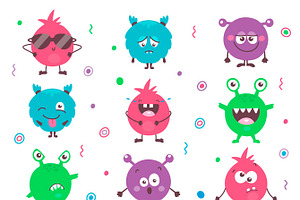 Cute Cartoon Monsters Vector Set