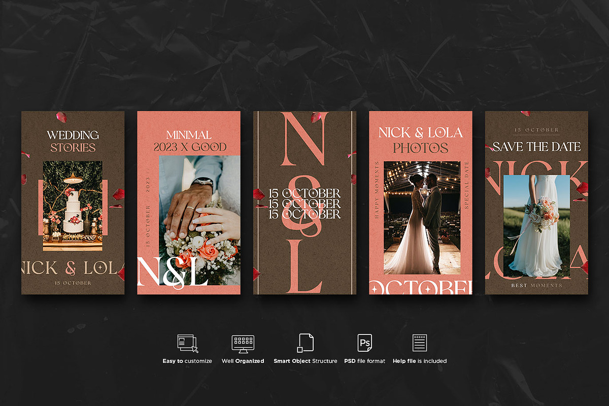 Wedding Social Stories PSD Templates, a Social Media Template by Giraffe Design Studio (Photo 7 of 21)