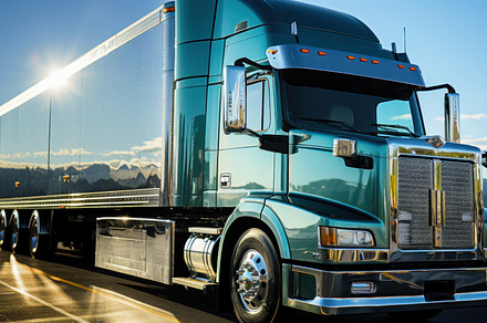 Semitrailer on highway at sunrise.Ge, a Transportation Photo by Perpis