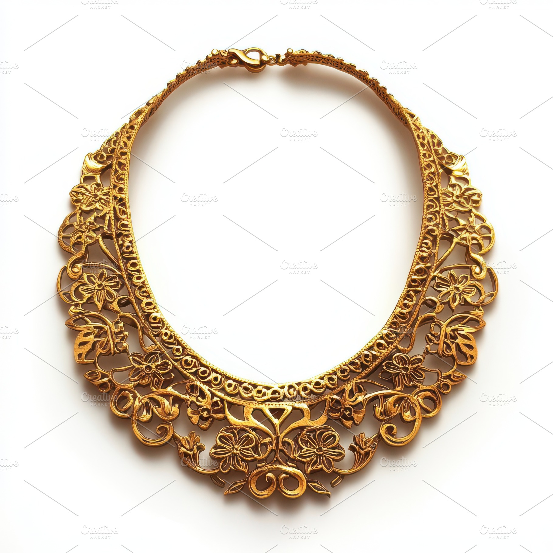Gold necklace with a filigree design, a Beauty & Fashion Photo by Pixeness Studio