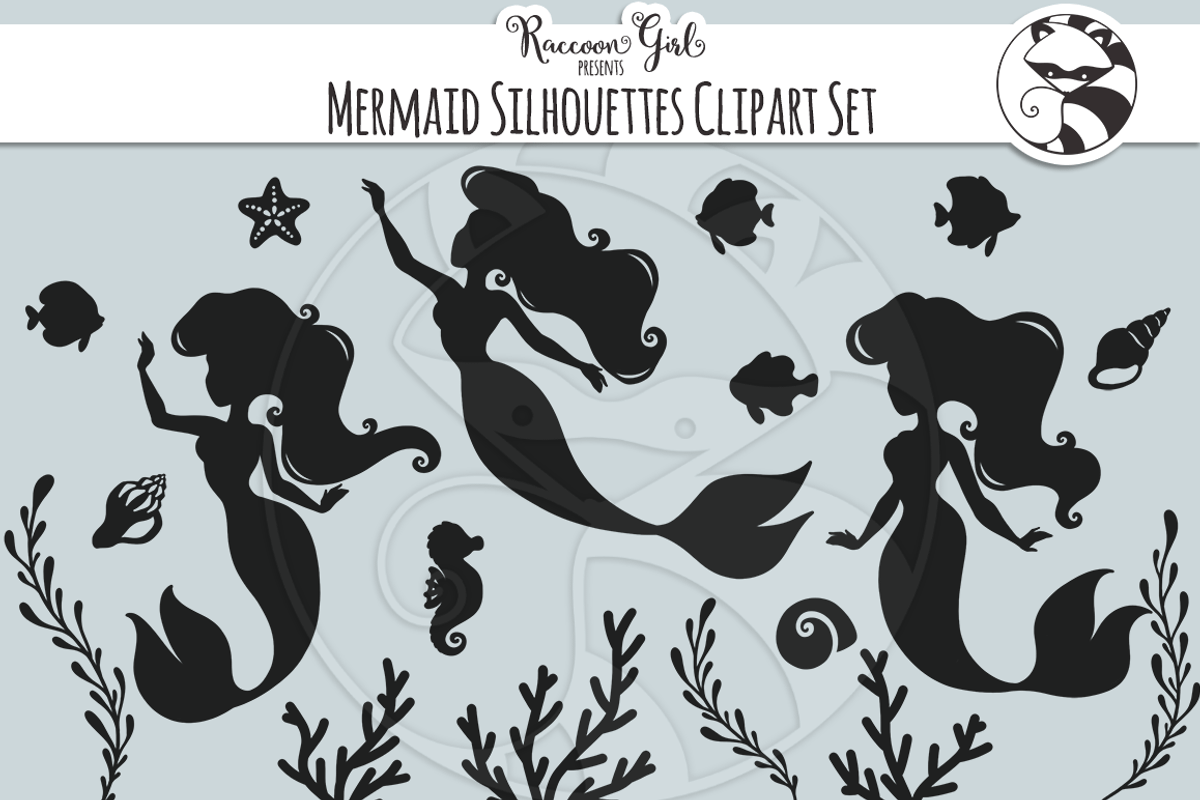 Mermaid Silhouette Clipart Set, an Illustration by RaccoonGirl Design (Photo 1 of 3)