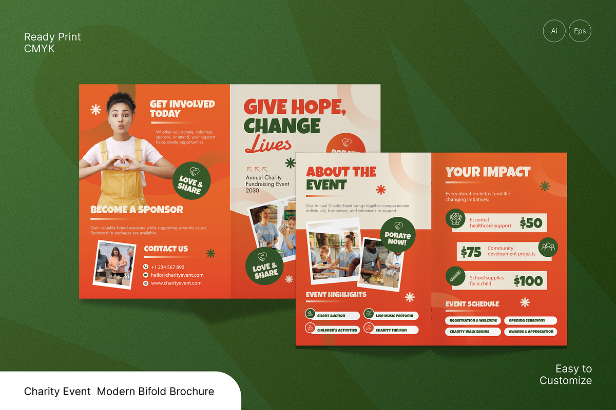 Charity Event Modern Bifold Brochure, a Brochure Template by Annora Studio (Photo 1 of 6)