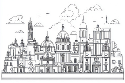 Jaen Cathedral Cityscape Line Art Sk, an Abstract Photo by Pixeness