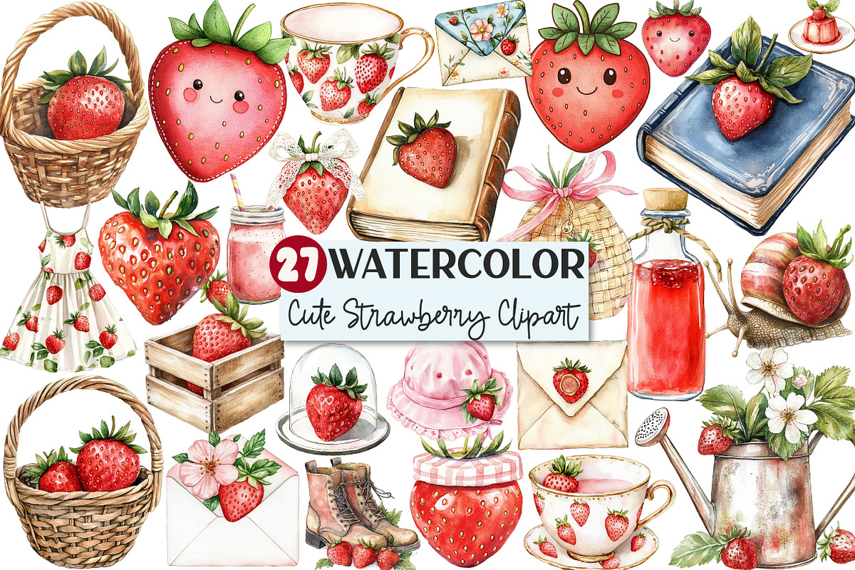 Cute Cottagecore Strawberry Clipart, an Illustration by Rose Art (Photo 1 of 7)