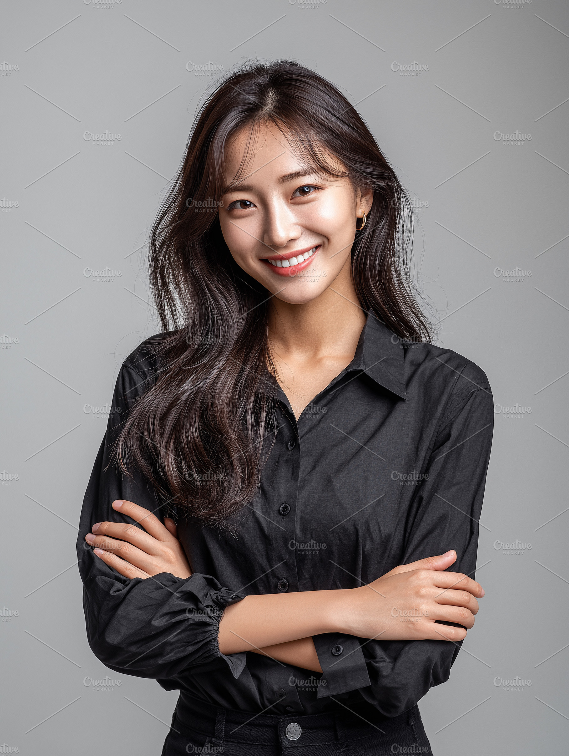 Smiling young Korean woman in black, a Person Photo by MistyDay