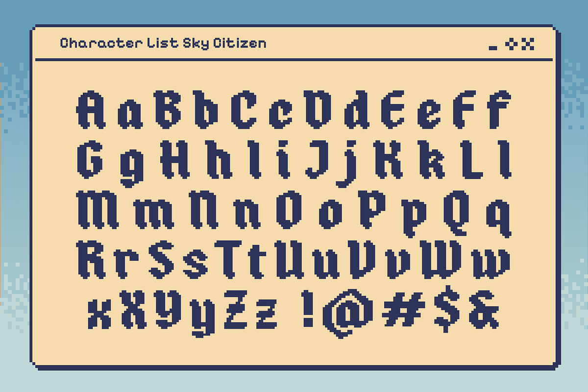 Sky Citizen - Pixelated Blackletter, a Sans Serif Font by Typia Nesia (Photo 2 of 11)