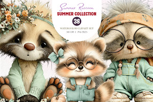 Summer Funny Raccoon Clipart, an Illustration by CreationArt