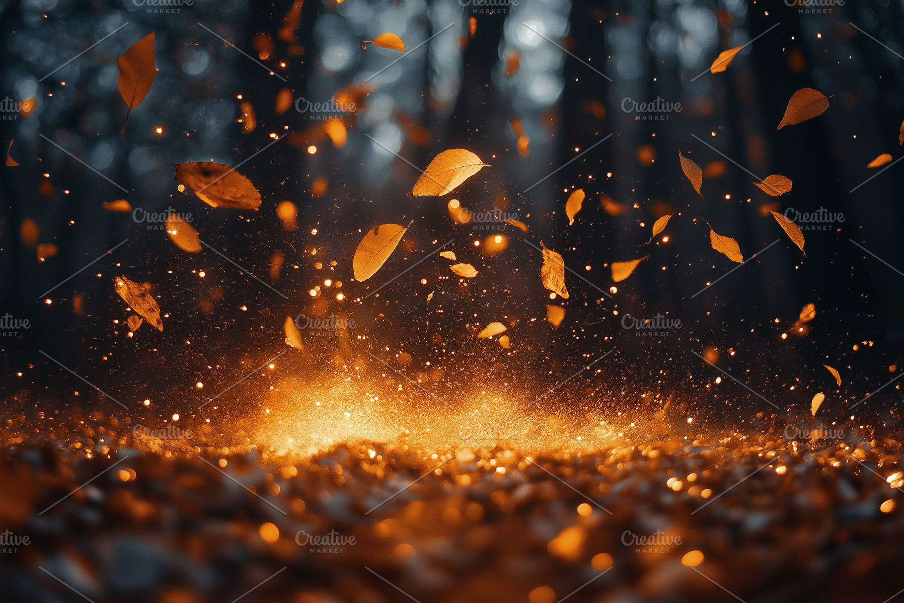 A mesmerizing scene of autumn leaves swirling in golden light, creating a magic, a Background Photo by ImageMir