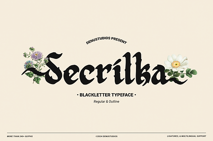 Secrilka | Blackletter Typeface, a Blackletter Font by Denustudios