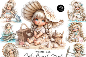 Whimsical Cute Beach Girl Clipart, a Person Illustration by Design Scotch
