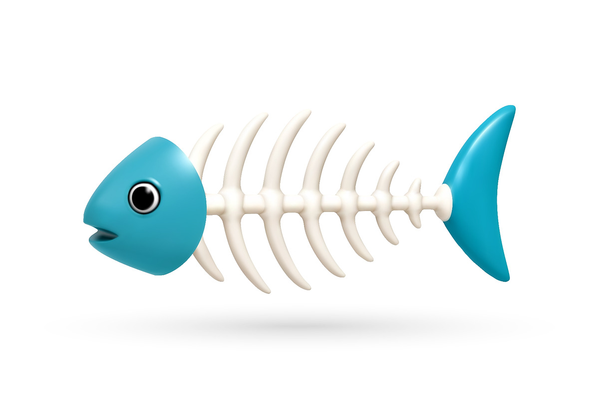 Fish bone skeleton with blue head, an Animal Illustration by Abscent (Photo 1 of 3)