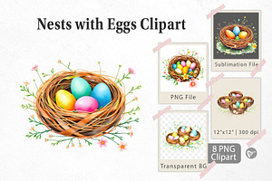 Nests with Eggs Clipart, a Graphic by Artnoy