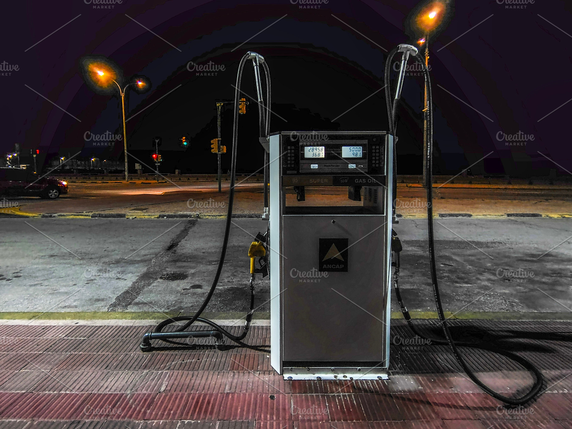 Gas station pump, ciudad vieja district, montevideo, uruguay, an Industrial Photo by DanFLCreativo