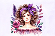 Purple Summer Vintage Woman Clipart, an Illustration by Designking (Thumbnail 2 of 4)