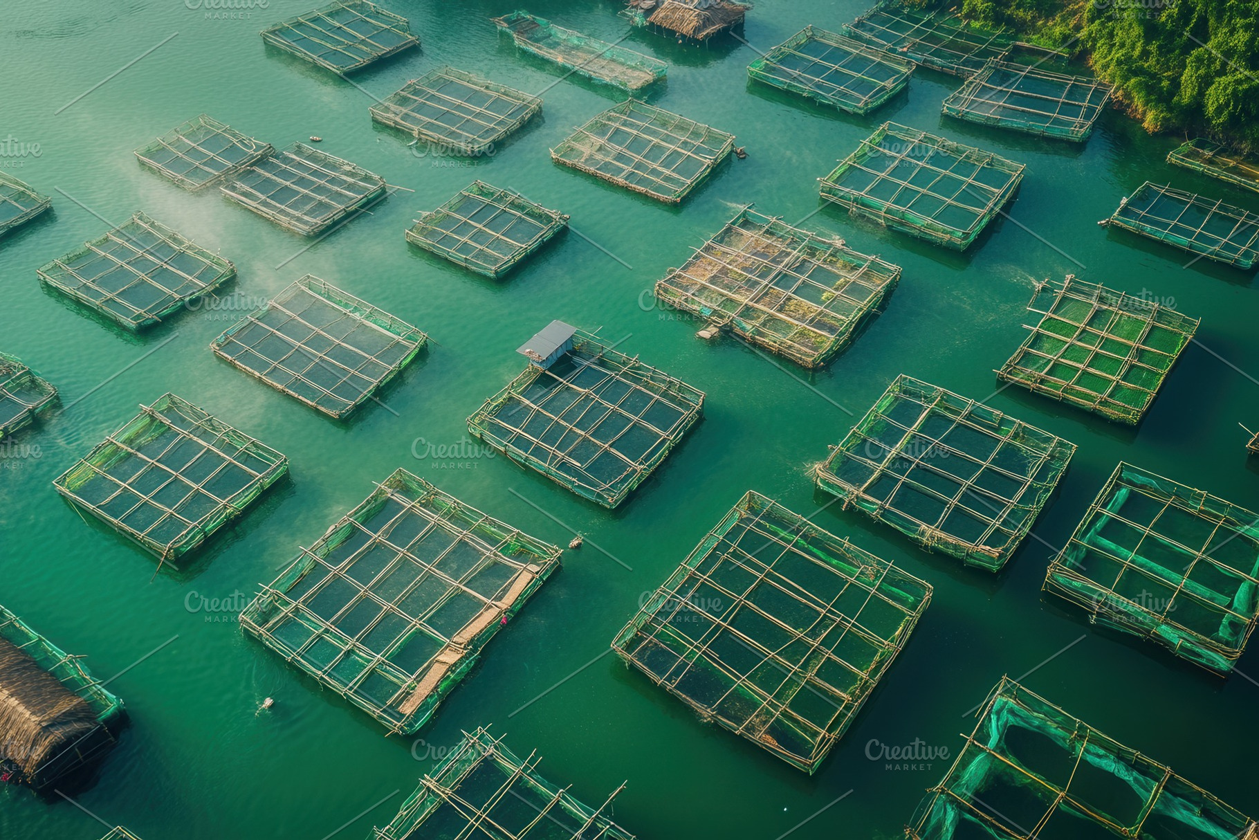 Aerial view of lobster feeding farms, a Photo by Pavel_design