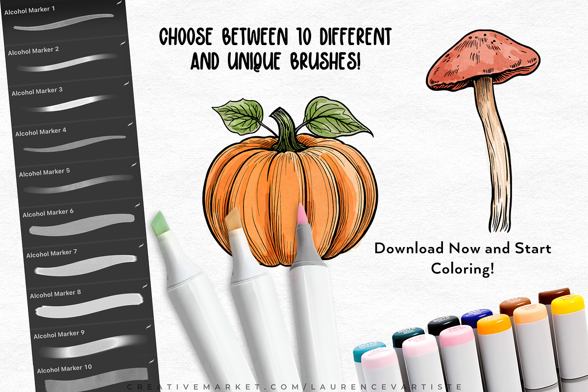 Alcohol Markers Procreate Brushes, a Brush Add-On by LaurenceVArtiste (Photo 4 of 4)