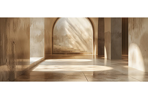 Sunlit terracotta hallway with, an Architecture Photo by piter.goskov