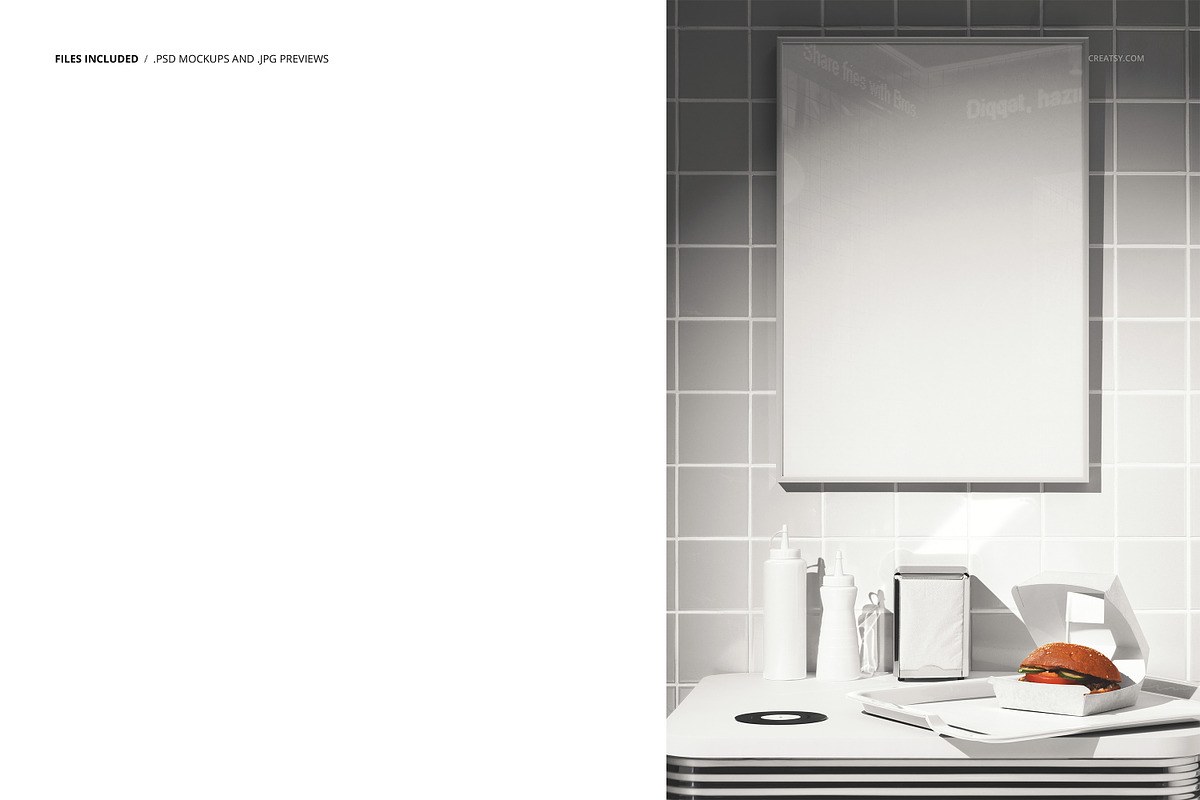 Restaurant Poster Burger Mockup, an Advertising Mockup by creatsy5 (Photo 2 of 6)