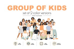 Group of Kids – Two Color Set, a Person Illustration by Stafeeva