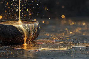 Liquid Gold Pouring in Bowl, an Abstract Photo by Ales Munt