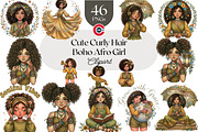 Cute Curly Hair Boho Afro Girls, a Person Illustration by C-Kav (Thumbnail 1 of 14)