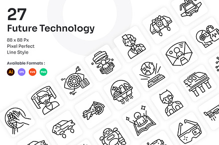 Future Technology Icons Set - Line, an Outline Icon by Kmg Design