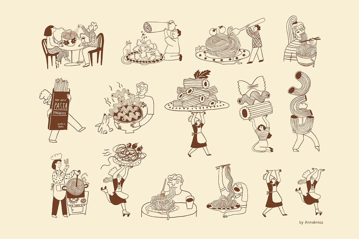 Pasta La Pasta. Food illustrations., a Food Illustration by Annakniaz (Photo 8 of 18)