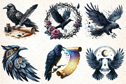 Watercolor Raven Clipart, an Illustration by DreamCafeArt (Thumbnail 4 of 6)