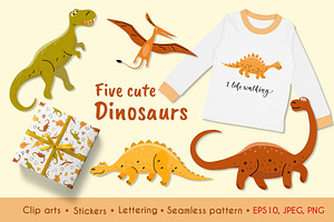 Cute Dinosaurs Clipart and Patterns