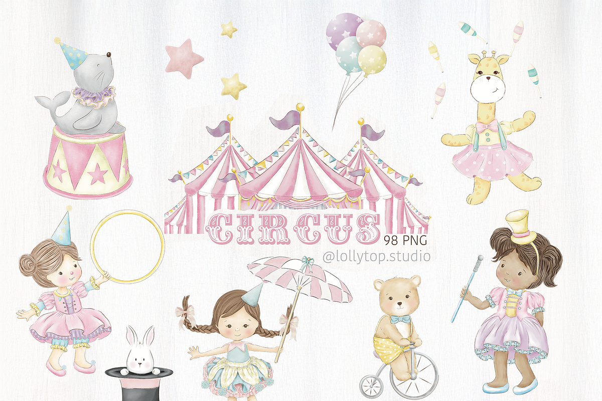 Pink Circus - vintage watercolor, an Illustration by Lolytop Studio (Photo 1 of 8)