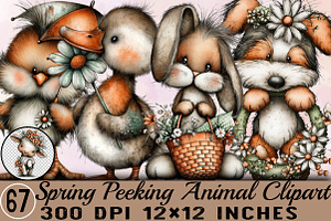Spring Peeking Animal Clipart Bundle, an Illustration by SVGArt