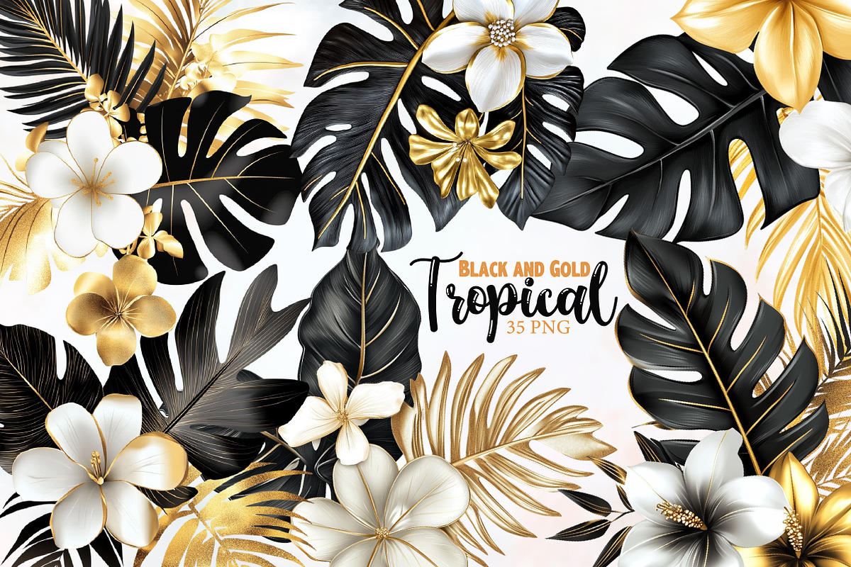 Black and Gold Tropical Clipart, an Illustration by Designworld (Photo 1 of 5)