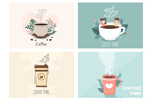 24 Set Coffee Cup Background Vector