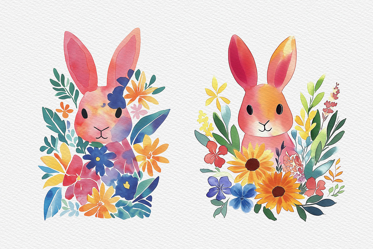 10 Floral Easter Bunny Silhouettes, a Seasonal Illustration by DesignRocket (Photo 5 of 7)