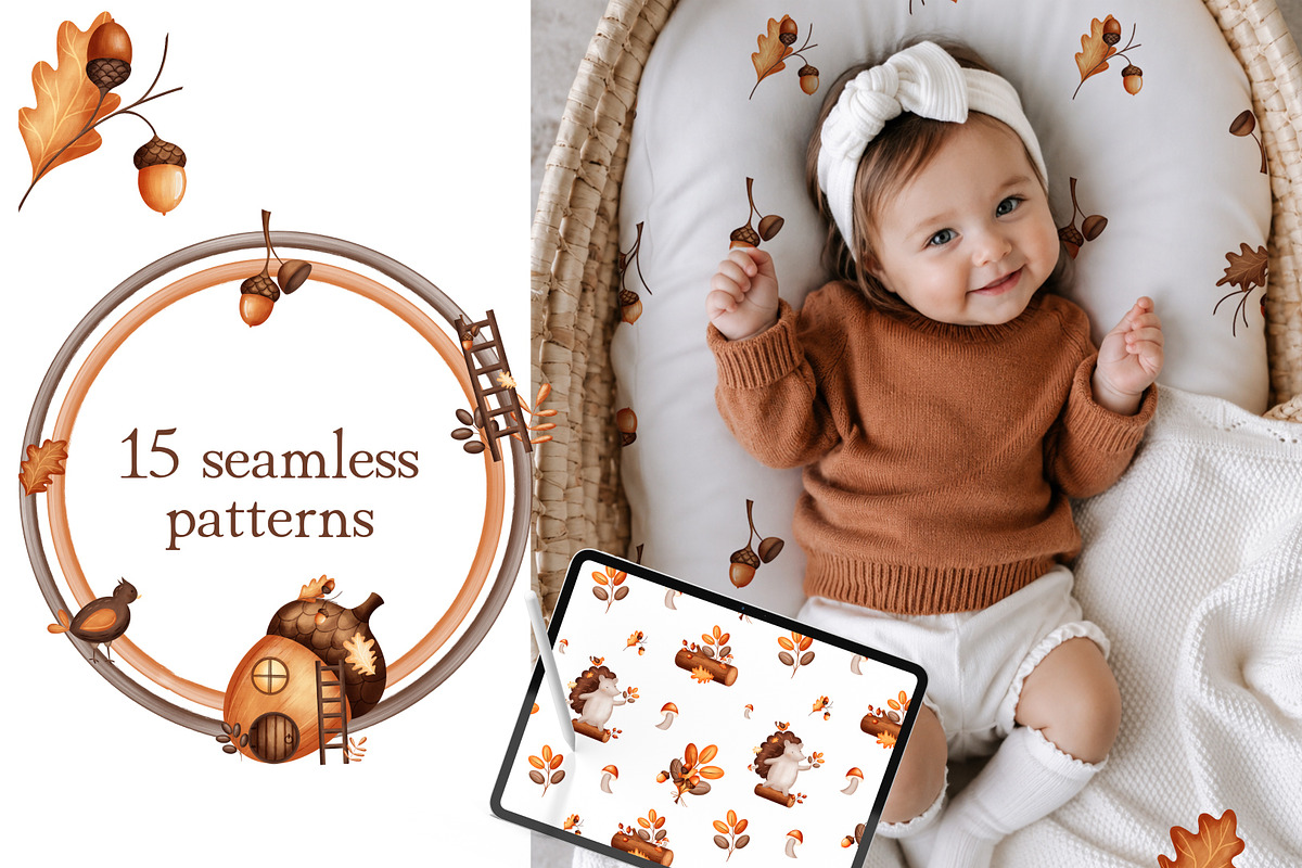 Cozy Autumn - baby clipart & pattern, a Seasonal Illustration by Linerisyart (Photo 6 of 16)