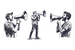 Man shout in megaphone. Football fan, an Object Illustration by Stock-Smart-Start