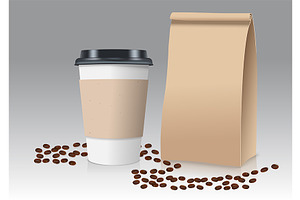 Paper Coffee Cup And Brown Paper Bag