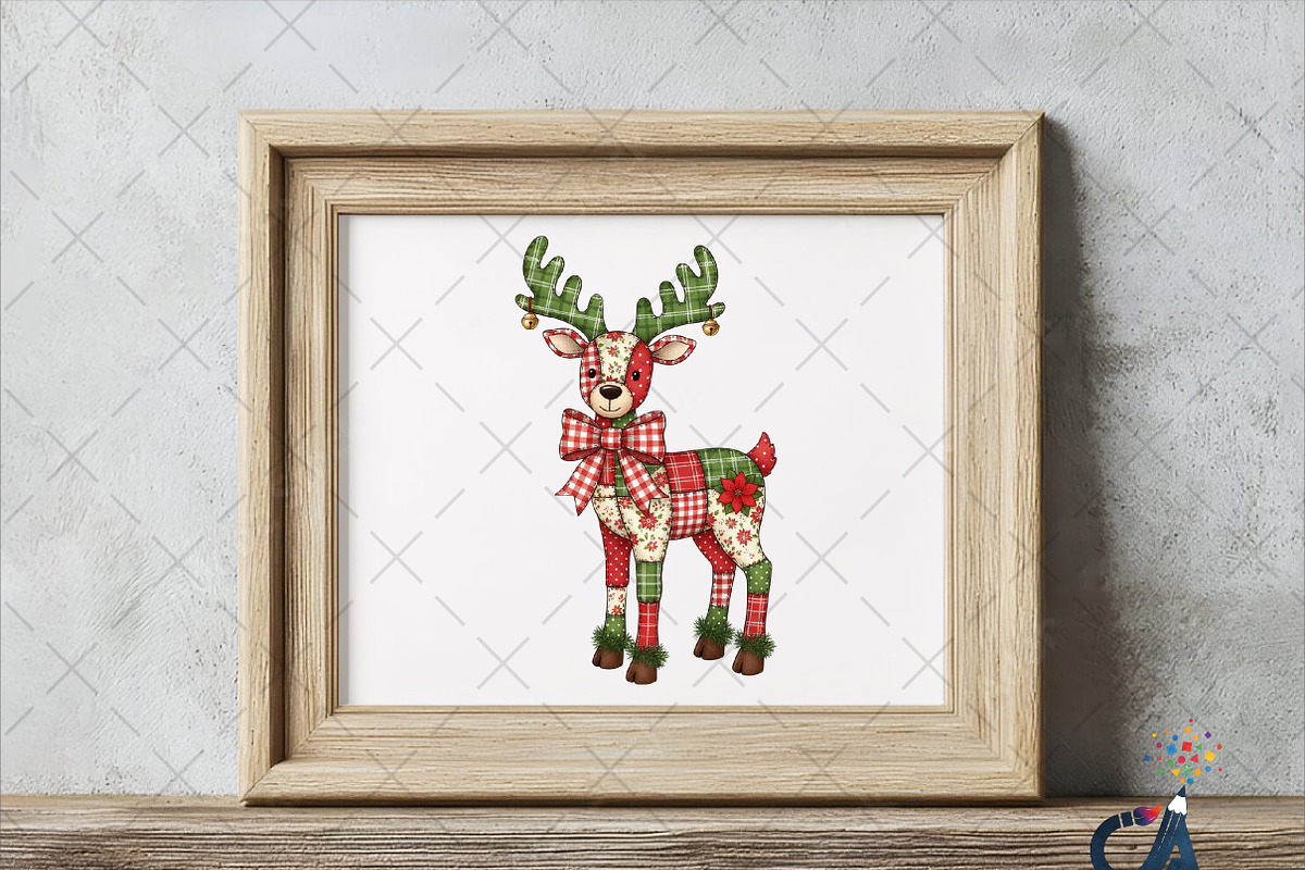 Christmas Patchwork Reindeer PNG, an Illustration by Creative Art (Photo 2 of 6)