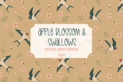 Vintage Apple Blossom & Swallows, a Pattern Graphic by PenguinArtStudio (Thumbnail 1 of 15)