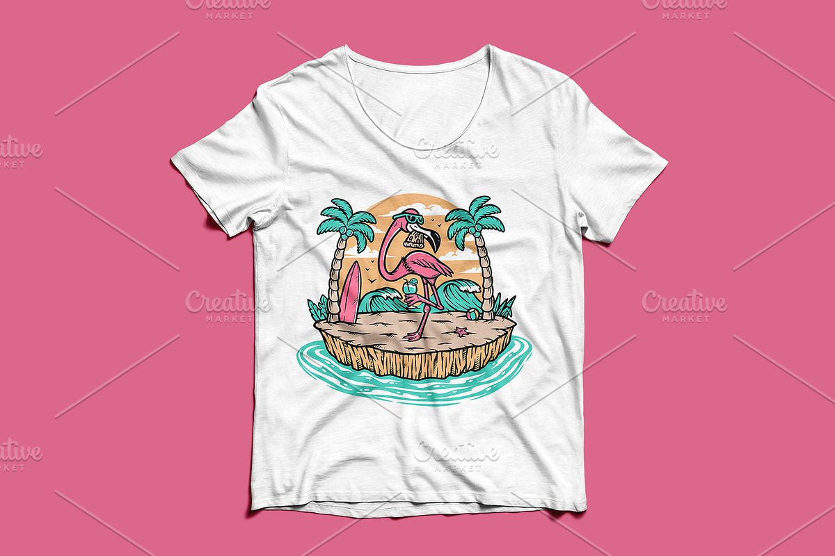 Beautiful flamingo on the beach, an Animal Illustration by gunaonedesign (Photo 3 of 6)