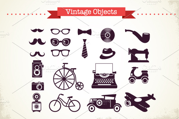 Vintage Hipster vector objects set preview 2