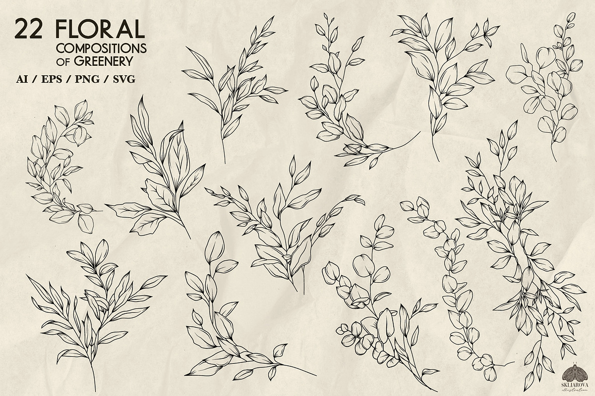 Line Art floral greenery collection